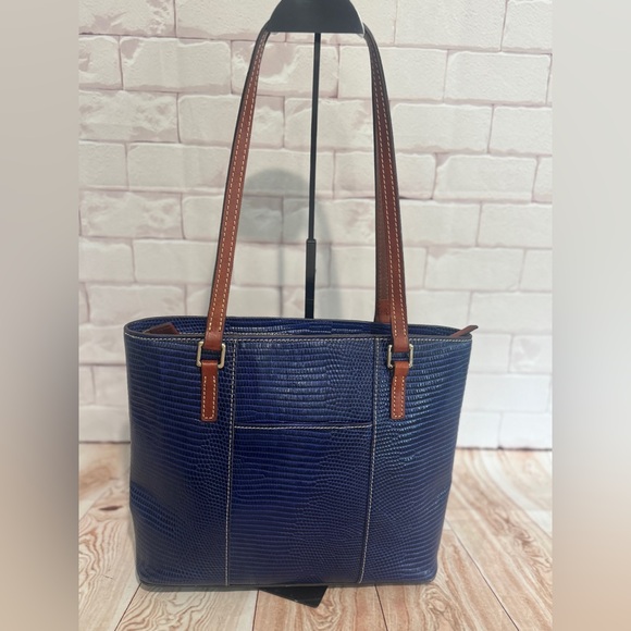 Dooney Bourke Navy Lizard Embossed Leather Tote Bag Shoulder Bag - Picture 3 of 6